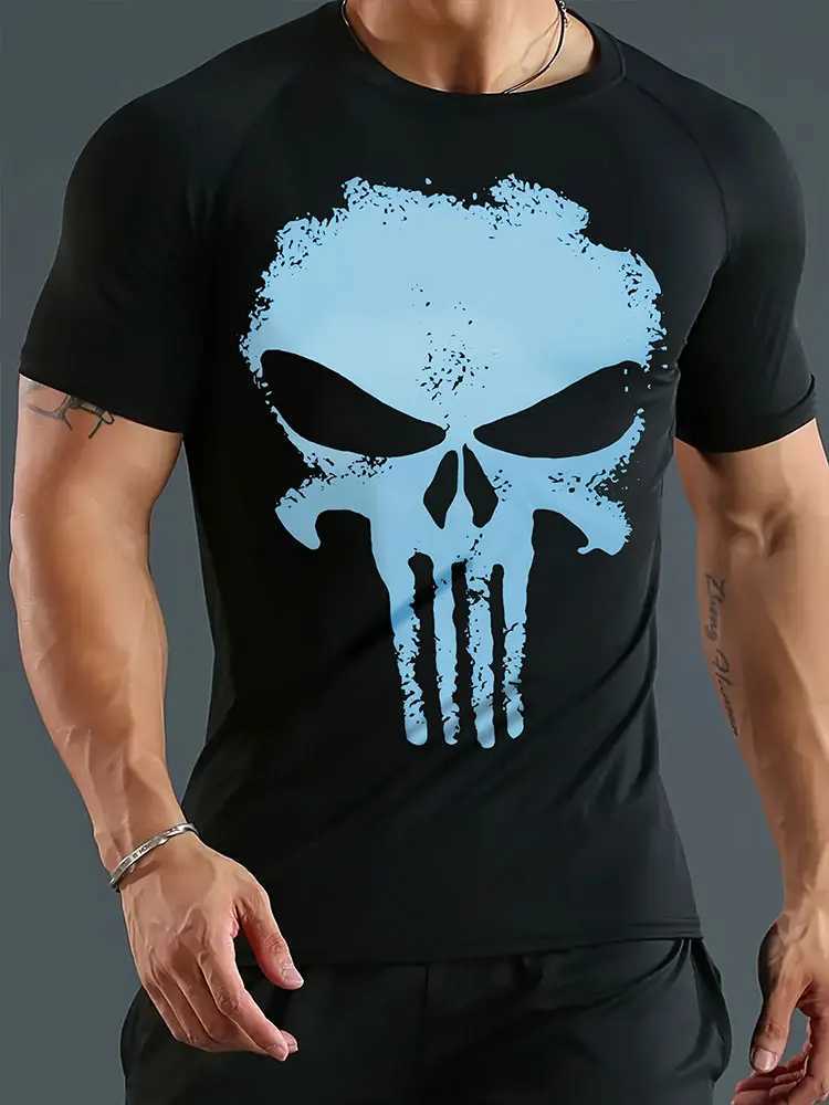 3D Skull Printed Mens T-shirt Summer Casual Mens Top Sports Fitness Mens Short Sleeve T-shirt Street Fashion Mens T-shirtXJ250409
