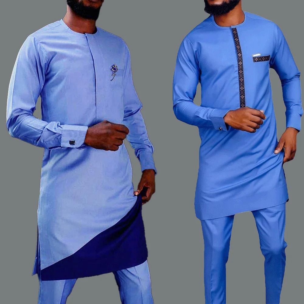 African Clothes For Men Nigerian Traditional Outfit 2Pc Elegant Wedding Suit Set Muslim Agbada Islamic Mens Clothing 241025