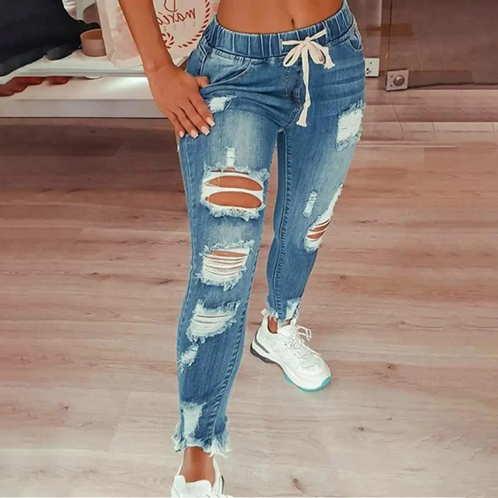 4XL Women Jeans Ripped Vintage Womans Distressed Streetwear Hip Hop High Waist Pants Skinny Denim Trousers 241025