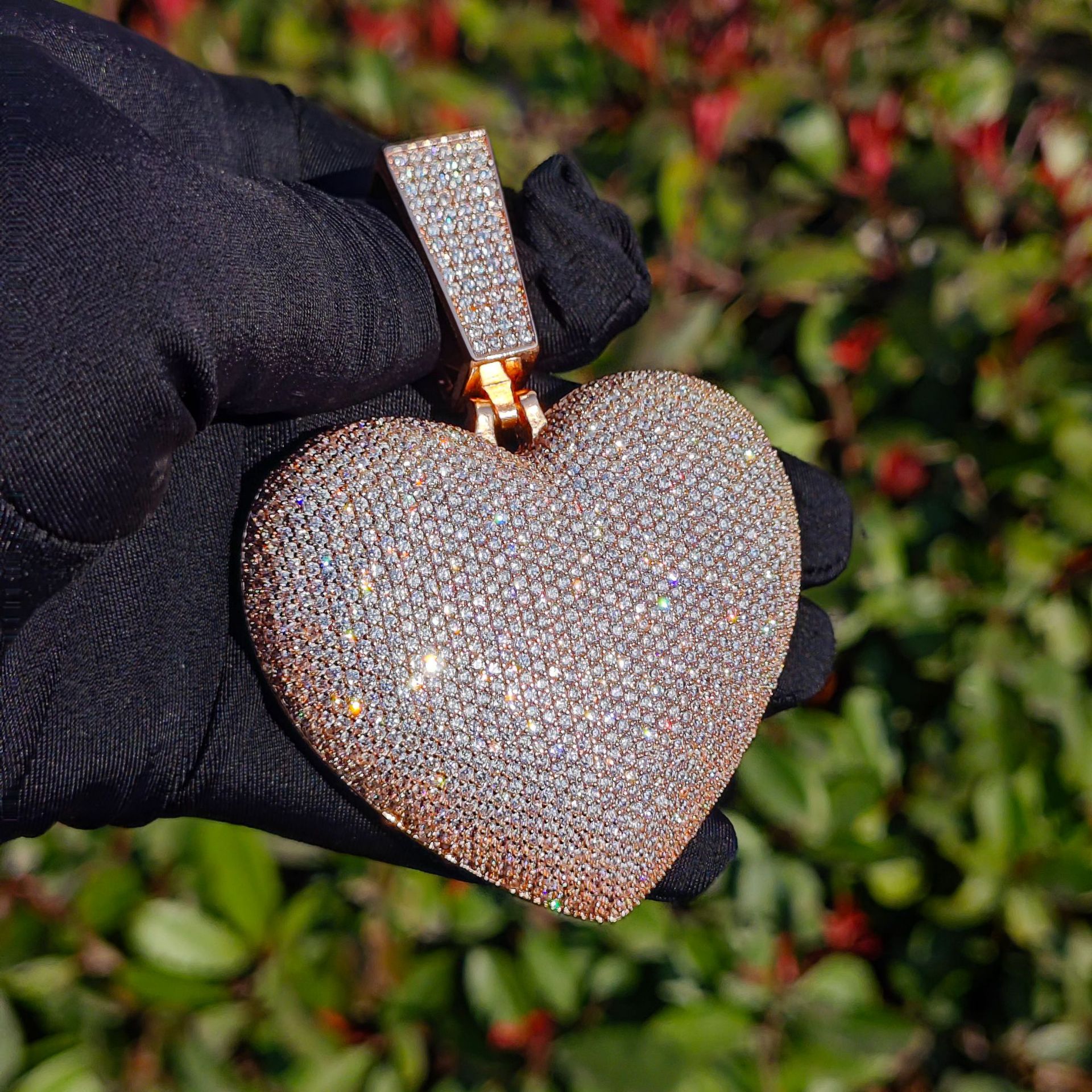 Hip Hop Large Heart Shape Pendant Necklace Full 5A Zircon Gold Plated Woman Man Jewelry