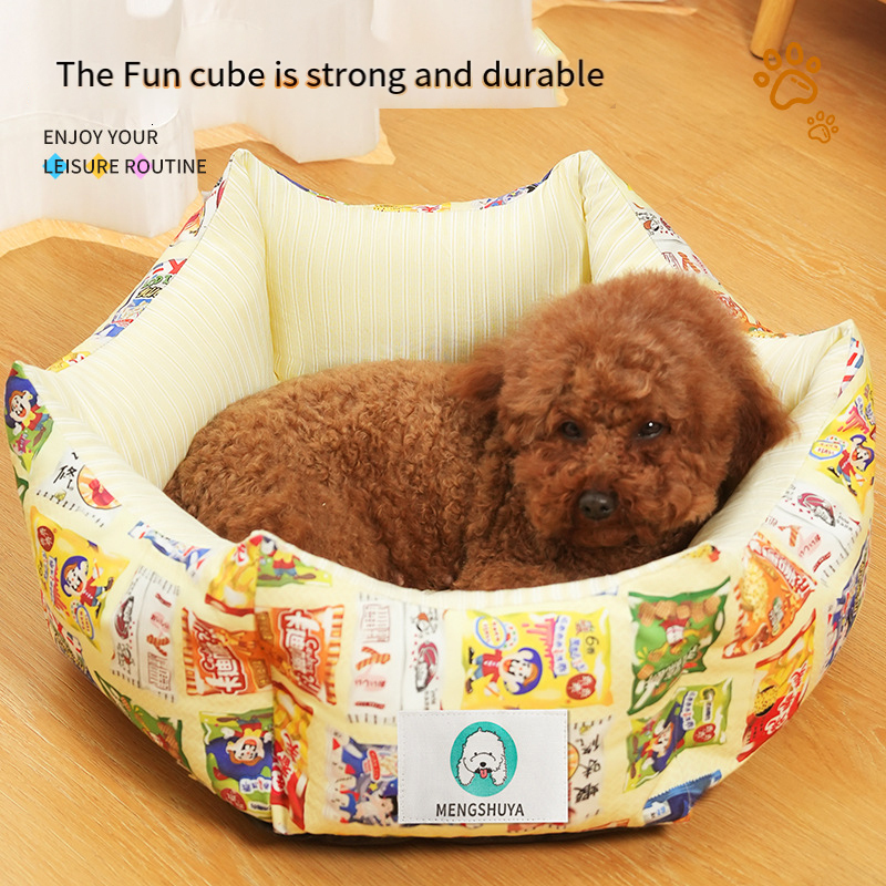 2024 New hexagonal shape dog kennel cat kennel cartoon pattern cute dog sleeping mat for all seasons