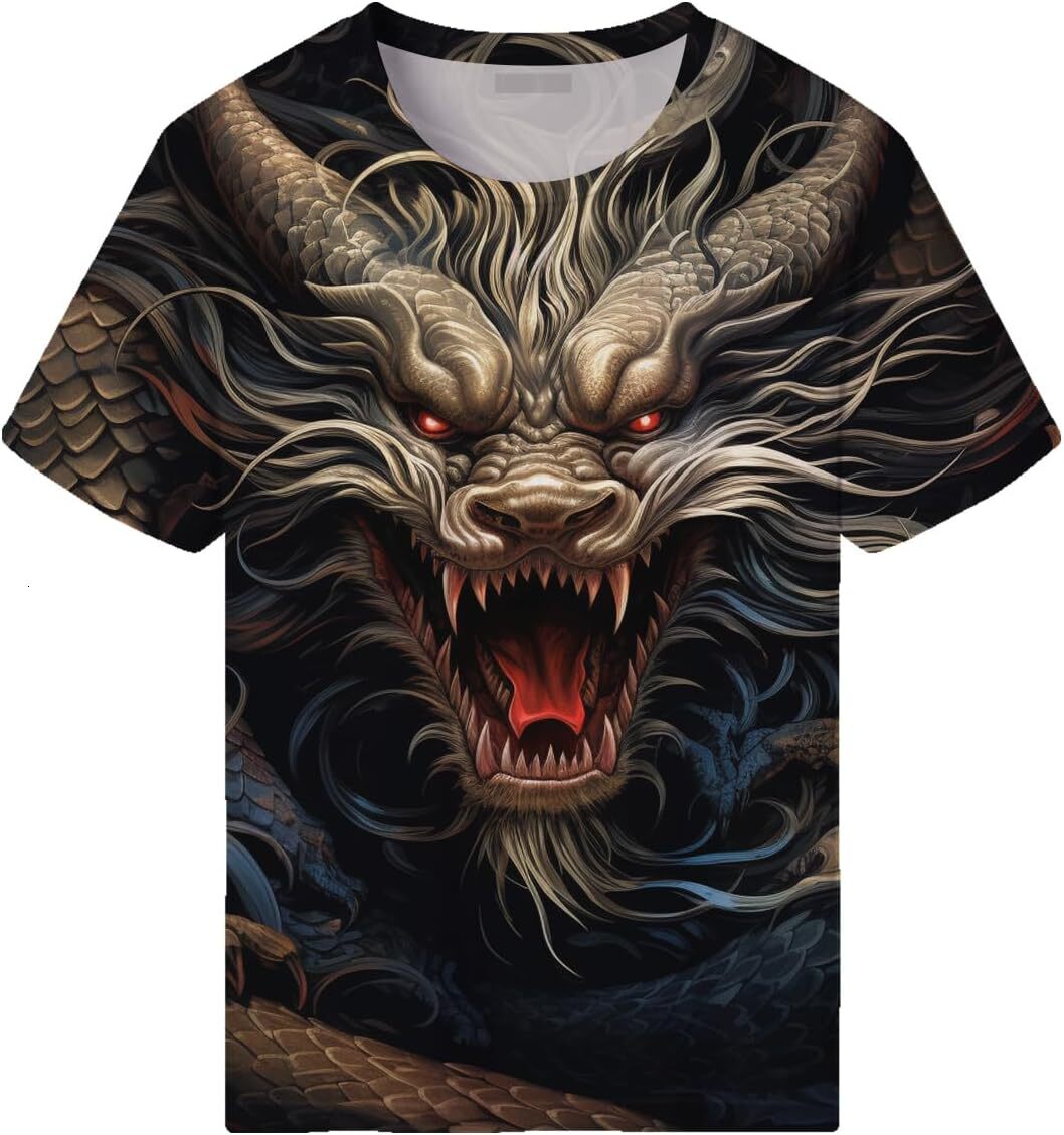 Mens T shirt Dragon Graphic T-Shirt for Men Novelty 3D Printed Short Sleeve Shirt Fashion Tee Top tee Casual tops summer clothes Fashionable and comfo