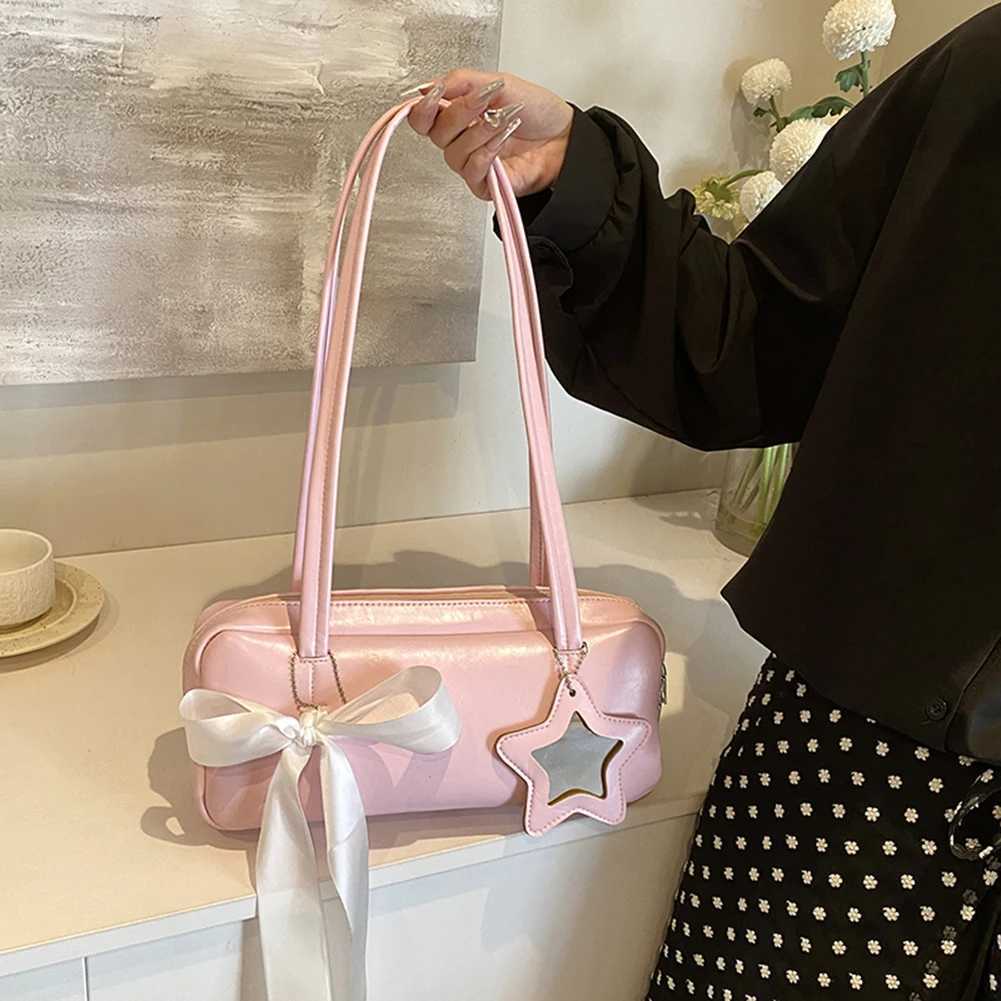 Fashion Womens High-end Bow Bag Casual Versatile Portable Large-capacity Storage Square Bag Korean Niche Shoulder Underarm Bag Y250603