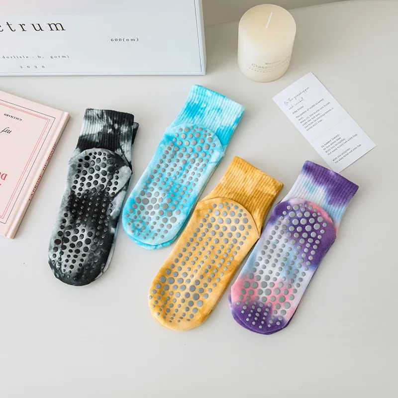 Cotton new mid calf professional yoga lace up dye socks breathable fitness anti slip Pilates socks gym fitness dance sports socks W241025