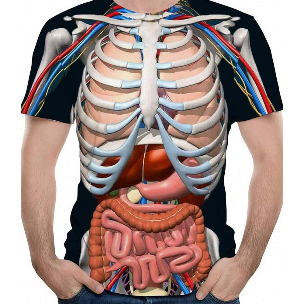 Mens T shirt Halloween T-Shirt Body Anatomy Internal Organ 3D Print T-Shirt Crewneck Short Sleeve Funny Top tee Casual tops summer clothes