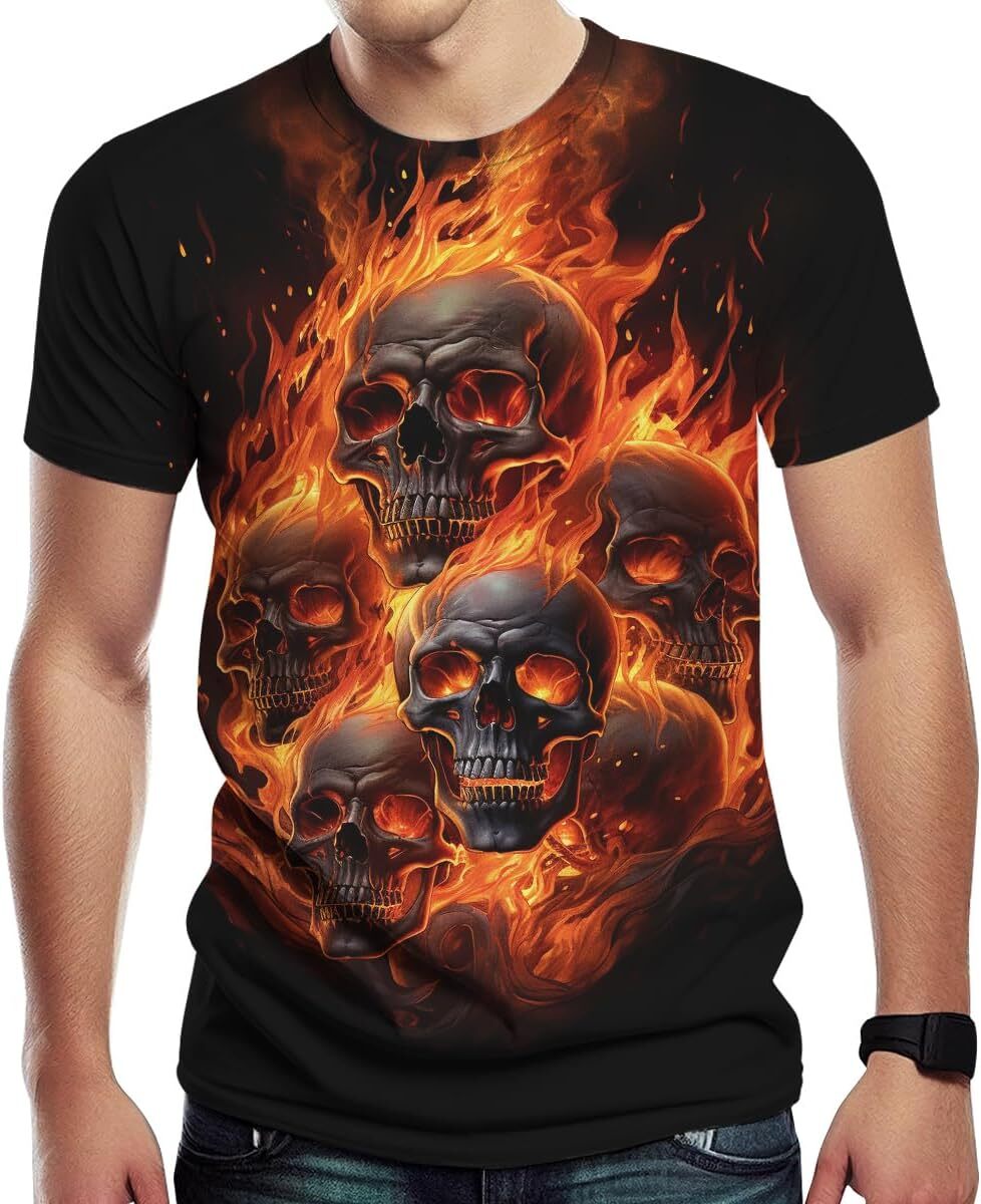 Mens T shirt Men's Cool Skull T-Shirt Summer Fashion Graphic Shirts Short Sleeve tee Casual tops summer clothes Fashionable and comfortable