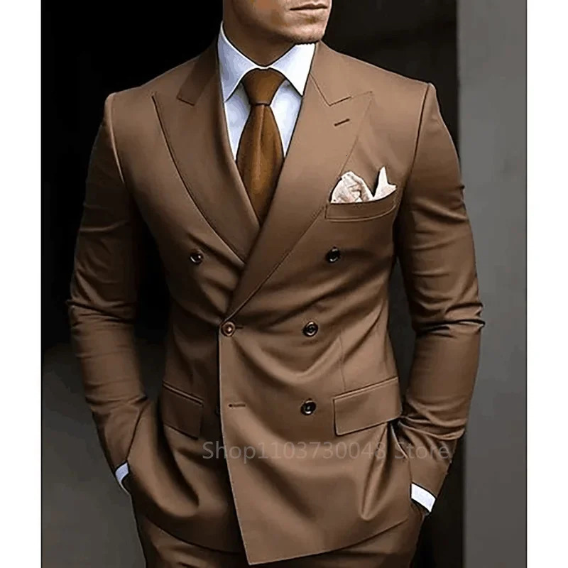 Formal Men 2 Piece Brown Wedding Suits Groom Tuxedo Slim Fit Lapel Blazer Pants Business Costume Homme For Party Prom 241025