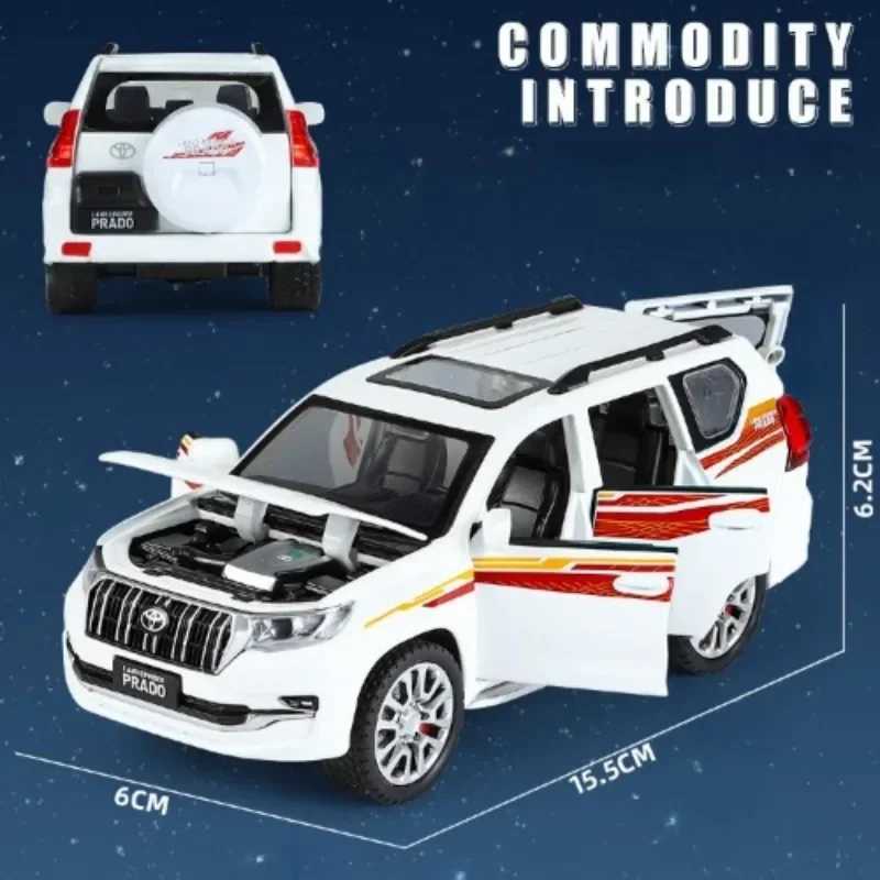 High Quality Allloy Casting 1 32 1/24 Scale Toyota Prado Off road Vehicle Model Sound and Light Simulation Metal Land Cruiser Car Toy Children T241025