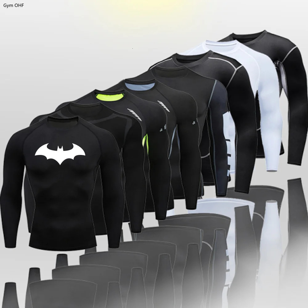 Compression Shirt Mens Long Sleeve Running TShirt Sun Protection Second Skin Breathable Quick Dry Rashgarda Top Sports Man Bat 241025