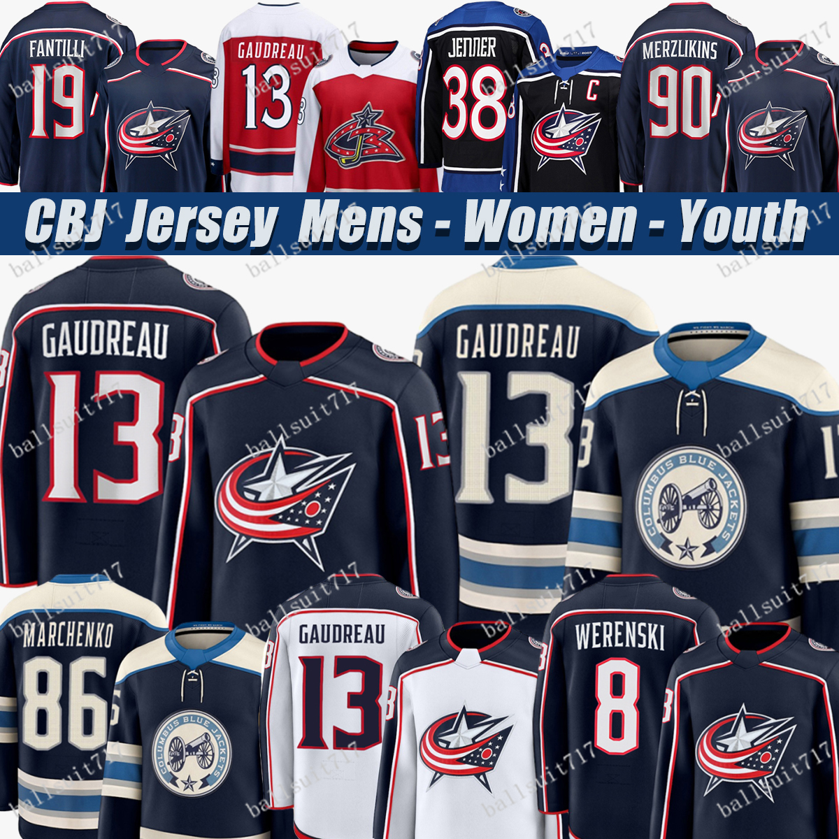 Johnny Gaudreau Boone Jenner columbus Hockey Jersey blue jacket jersey Merzlikins Zach Werenski Ivan Provorov Sean Kuraly Adam Fantilli jerseys