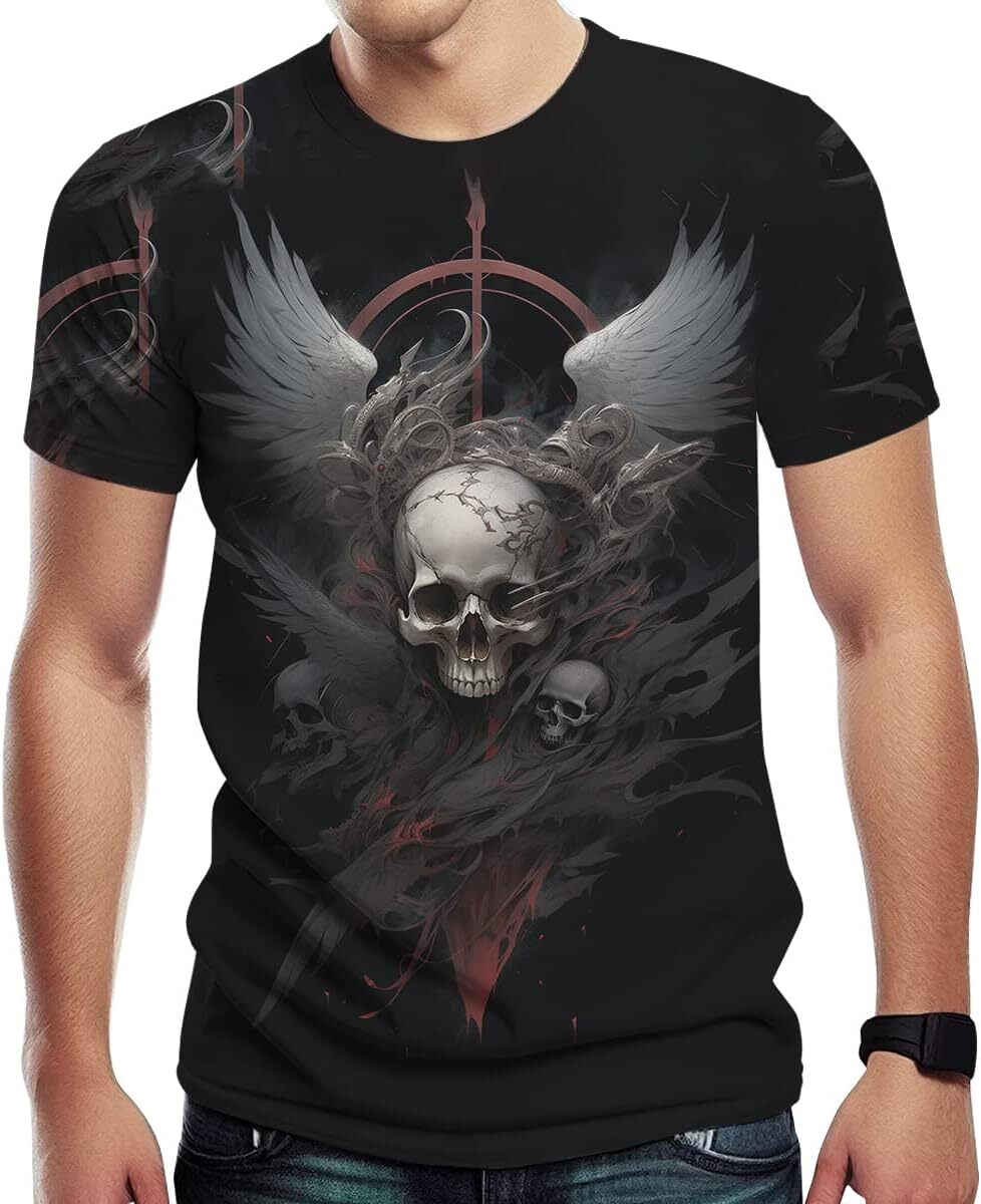 Mens T shirt Men's Trippy 3D Print Skull Wave Cool Graphic Casual Short Sleeve T-Shirts,Black,3XL tee Casual tops summer clothes