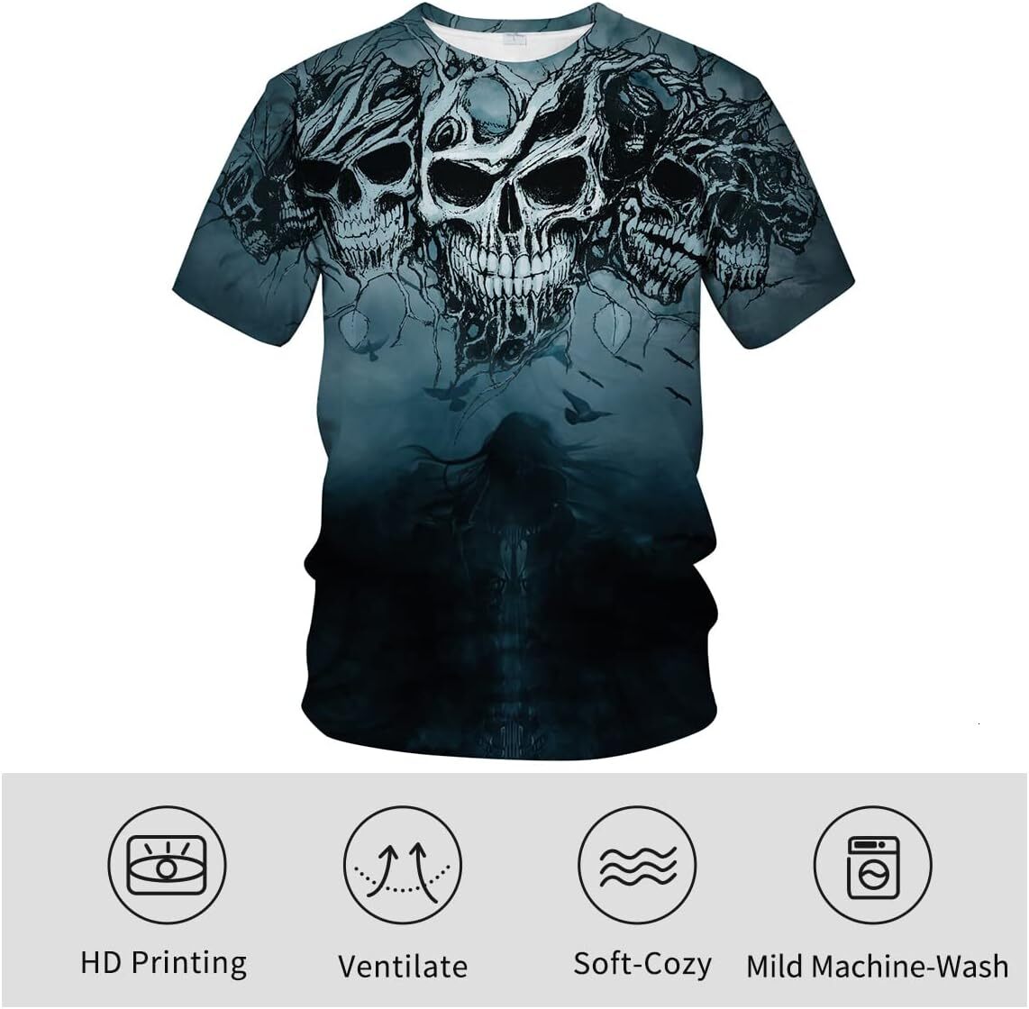 Mens T shirt Men's Skull Print Short Sleeve T-Shirt Novelty Graphic Tee Shirt tee Casual tops summer clothes Fashion patterns