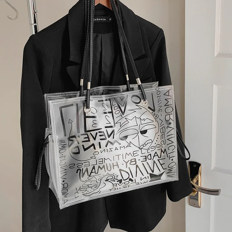 Ladies Graffiti Large Capacity Shoulder PVC Jelly Transparent Bag Fashion Beach Handbag 241024 3b06