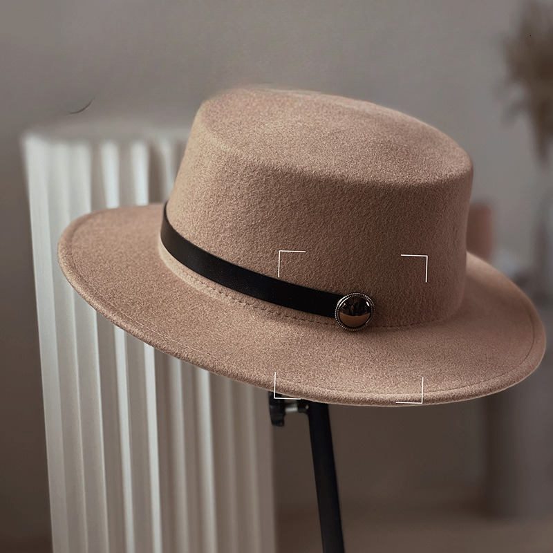Flat top with elegant temperament, high-end autumn winter warmth, versatile felt hat for men and women