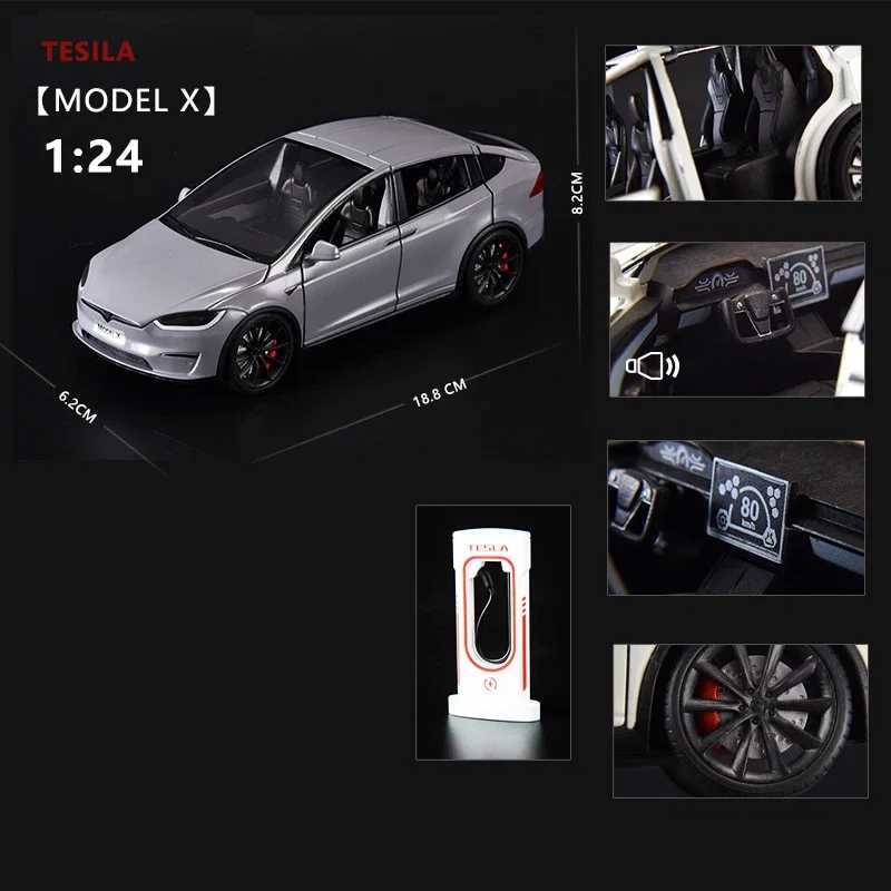 1 24 Tesla Model X Tesla Model 3 Alloy Die Casting Toy Car Model Sound and Light Childrens Toy Collectibles Birthday Gift M241025