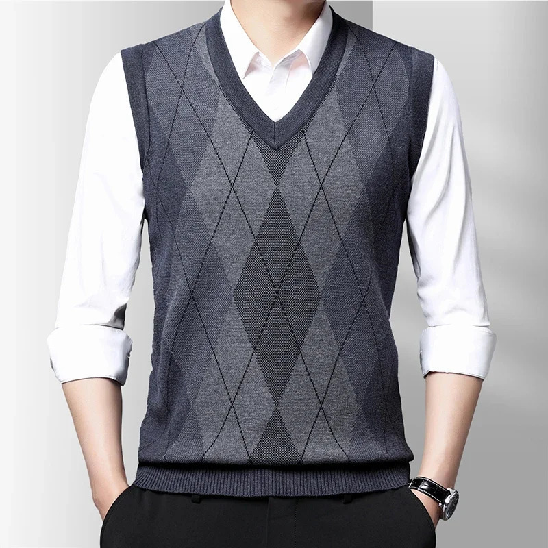 Mens Thickened Casual Sweater Tank Top Autumn and Winter Warm Vest u241025