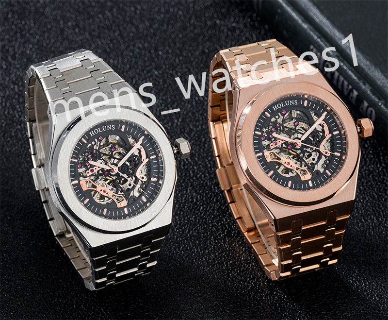Luxury men's watch automatic mechanical hollow watch classic style 42mm all stainless steel 5 ATM waterproof sapphire super bright