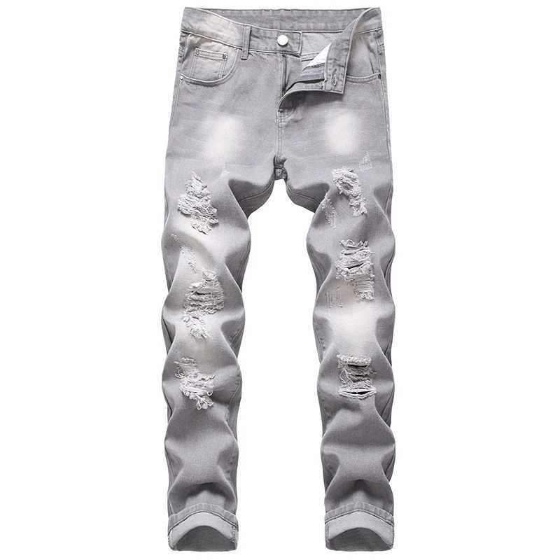 Mens open top jeans autumn ultra-thin fit Distressed Strtwear denim pants casual retro bike jeans mens hip-hop Trouser Plus size 42 X241026