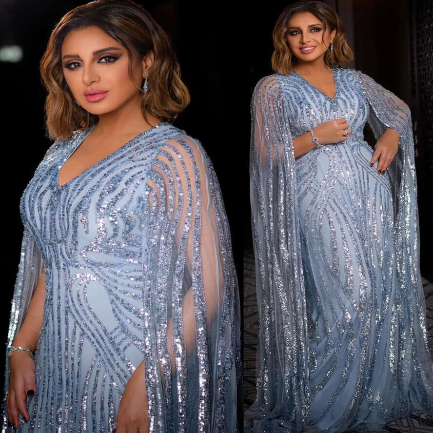 Aso Ebi Angham Mermaid Sequined Prom Dress Deep V Neck Sexy Evening Formal Party Second Reception Birthday Engagement Gowns Dresses Robe De Soiree ZJ 