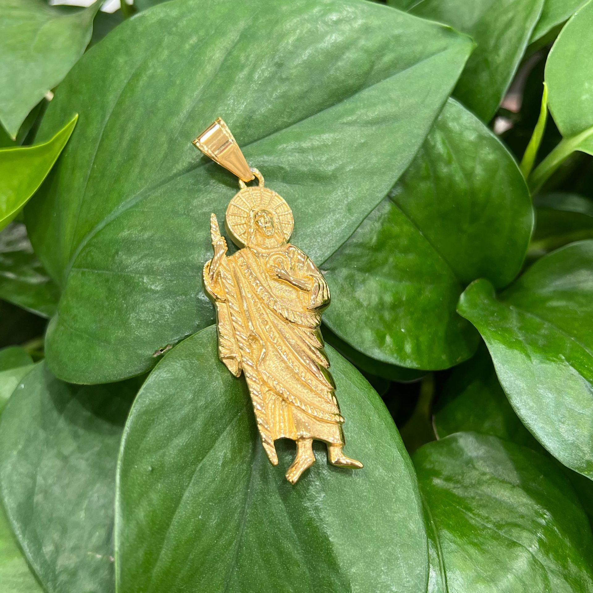 Hip Hop New St Jude Pendant Necklace Stainless Steel 18K Real Gold Plated Mens Jewelry