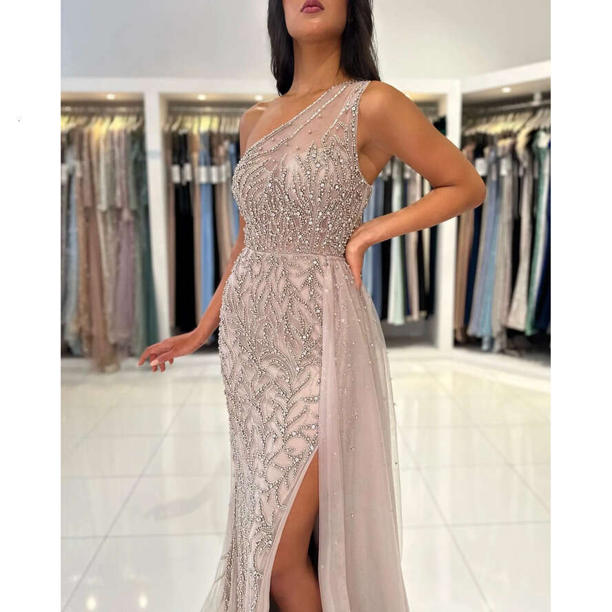 Crystal One Shoulder Mermaid Prom Dress Beading Formal Evening Elegant Split Dresses For Special Ocns Or Length Robe De Soiree Es