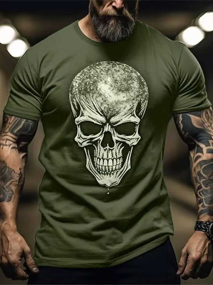 3D Skull Printed Mens T-shirt Summer Casual Mens Top Sports Fitness Mens Short Sleeve T-shirt Street Fashion Mens T-shirtXJ250409