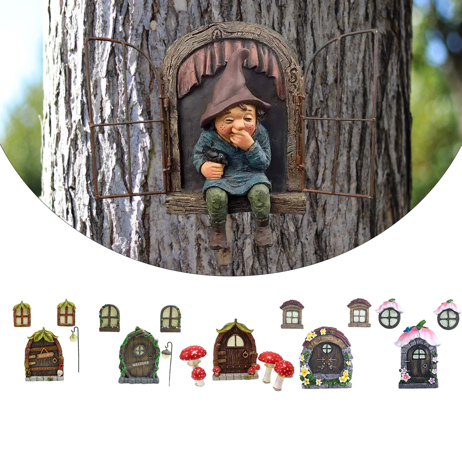 Elf courtyard door sculpture resin miniature garden window door decoration creative crafts magic fairy tale world decoration 241025