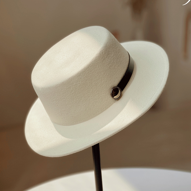 Flat top with elegant temperament, high-end autumn winter warmth, versatile felt hat for men and women