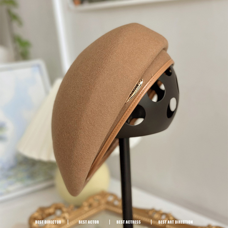 New high-end high-class heavy irregular partial beret simple flight attendant woolen hat