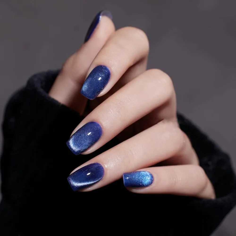 24 fashionable cat eye fake nails with square heads French style nails pressed onto nails detachable rhinestones waterproof fake nails W250410
