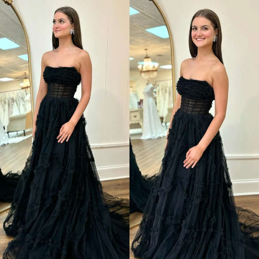A Black Gorgeous E Prom Dress Strapless Tulle Evening Elegant Unique Skirt Design Backless Formal Dresses For Women Es
