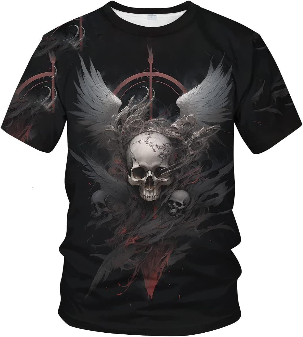 Mens T shirt Men's Trippy 3D Print Skull Wave Cool Graphic Casual Short Sleeve T-Shirts,Black,3XL tee Casual tops summer clothes
