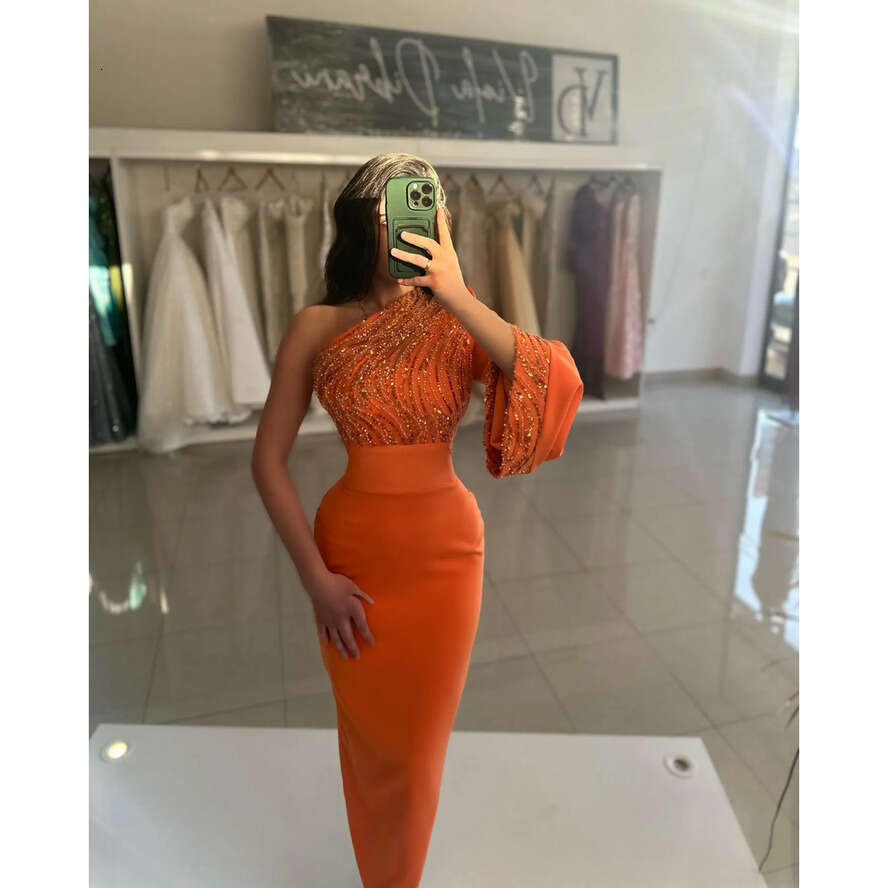 Prom Sexy Orange Dress Sequins Top One Shoulder Formal Evening Dresses Elegant Ogstuff Party Gowns For Special Ocns Ankle Length Robe De Soiree Es