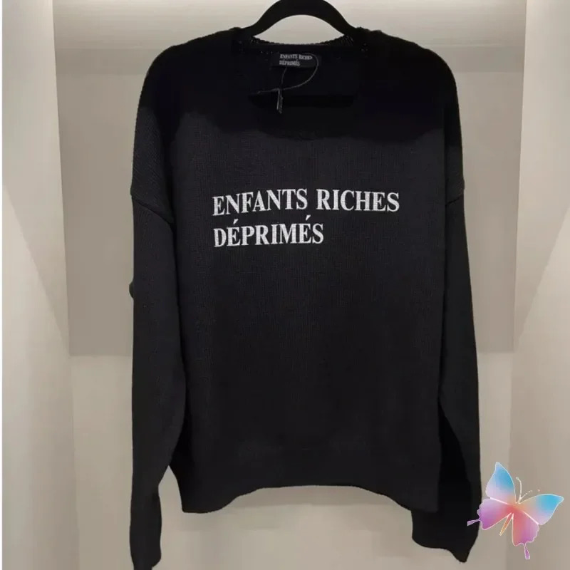 24ss Winter Enfants Riches Dprimes Sweaters Classic Letter Print Black Round Neck Tops ERD Knitted Sweatshirt Men Women Pullover 241025