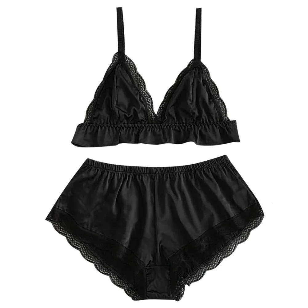 2025 New designer women fashion s lace vest underwear sexy satin silk pajamas shorts pajamas gerie Pamas Trikini top underwear set
