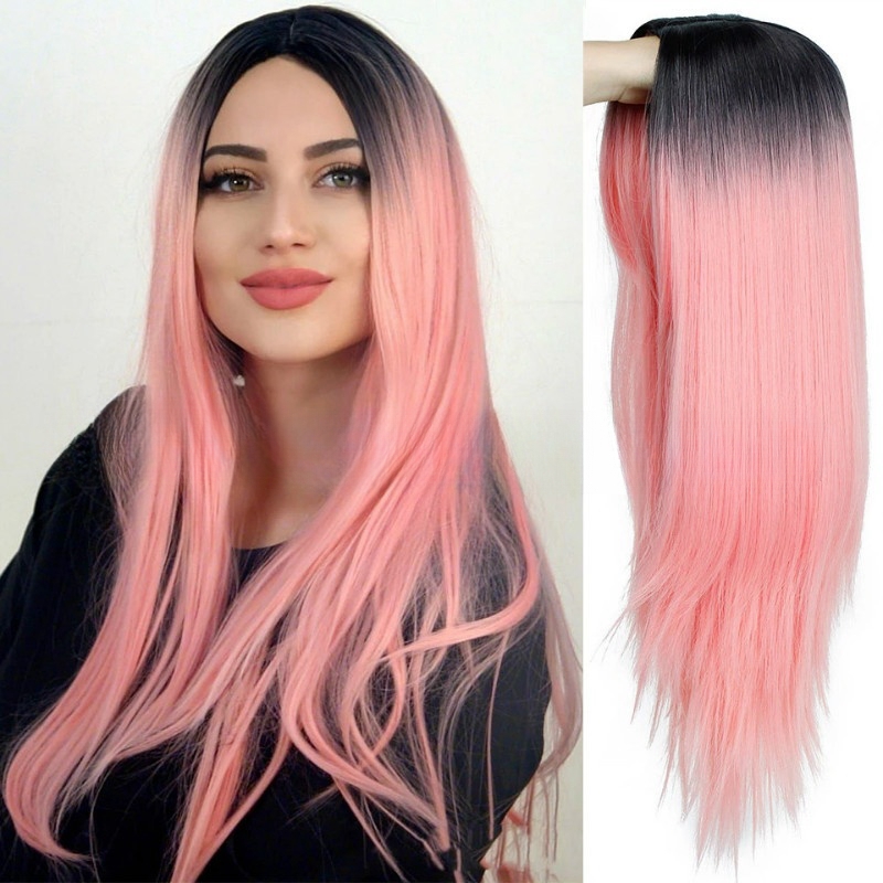 Hot selling wigs for women fashion dyed gradient color long straight hair wigs chemical fiber hair