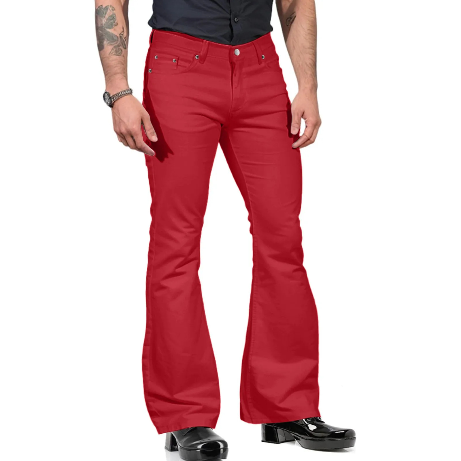 Retro Inspired Flared Pants Retro Mens Flared Baggy Jeans Retro Solid Color Bell Bottom Trousers for Harajuku Gym Streetwear 241025