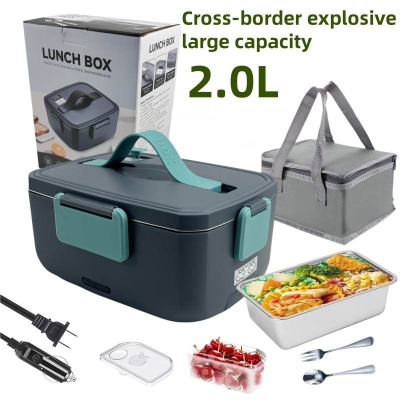 220+12/24v Electric Lunch Boxes Car Plug-in Portable Water Free Fast Heating Bento Lunchbox With High Power 90W And Large Capacity 2.0L