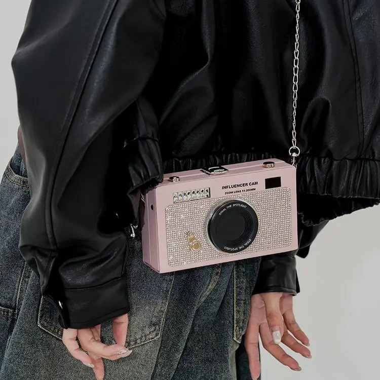Personalized Camera Bag 2024 Fashionable Rhinestone Foreign Style Instagram Womens Chain Box Bag Trend Crossbody Bag 241025