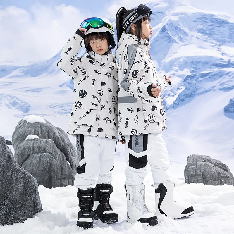 Childrens Snow Suit Wear Outdoor Waterproof Windproof Warm Costume Winter Snowboarding Ski Jacket Strap Pant Boys and Girls 241025