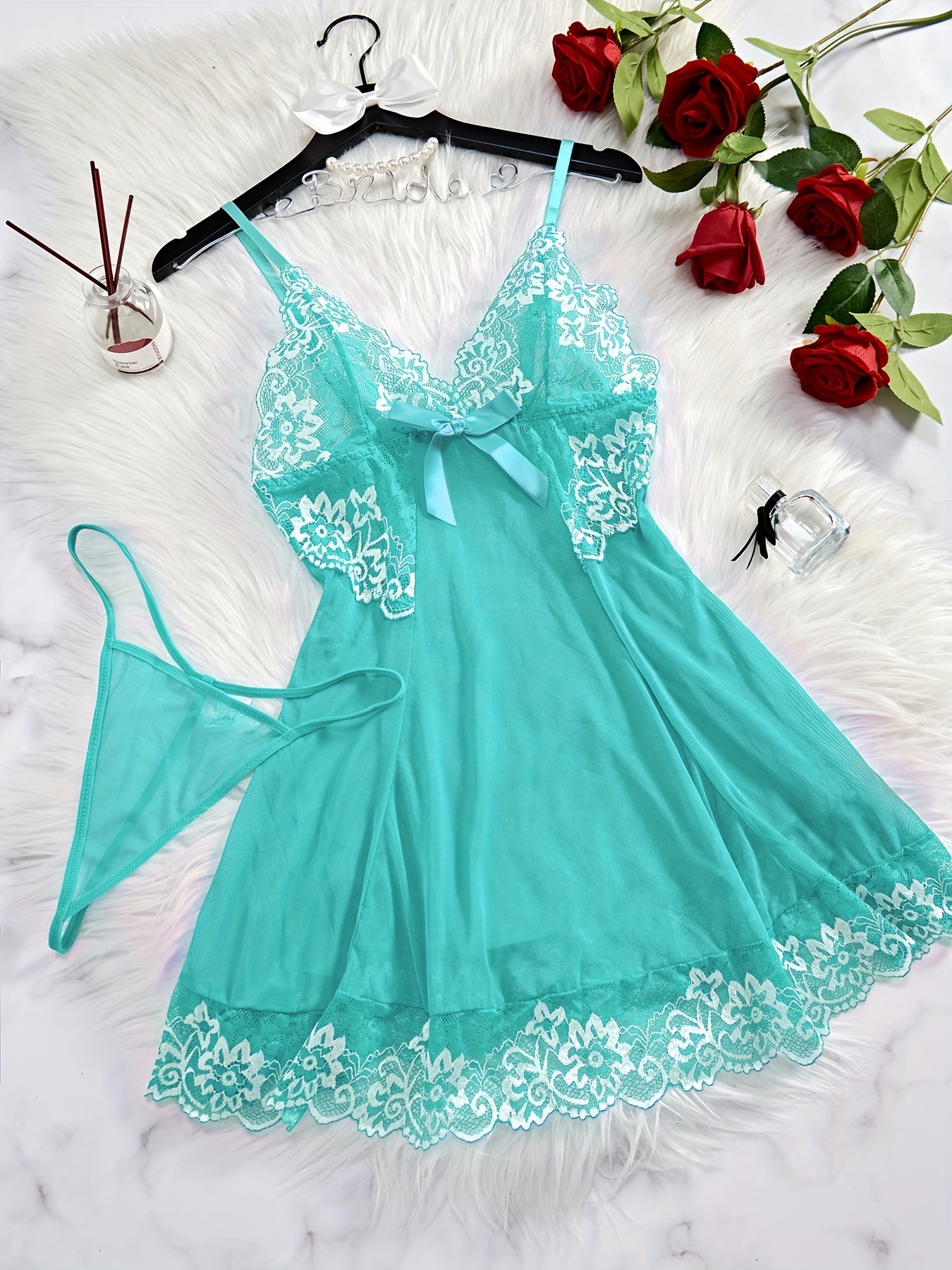 2025 New designer s elegant semi transparent V neck lace camisole fashion paired with thong casual sleepwear plus size women s lingerie sexy dress