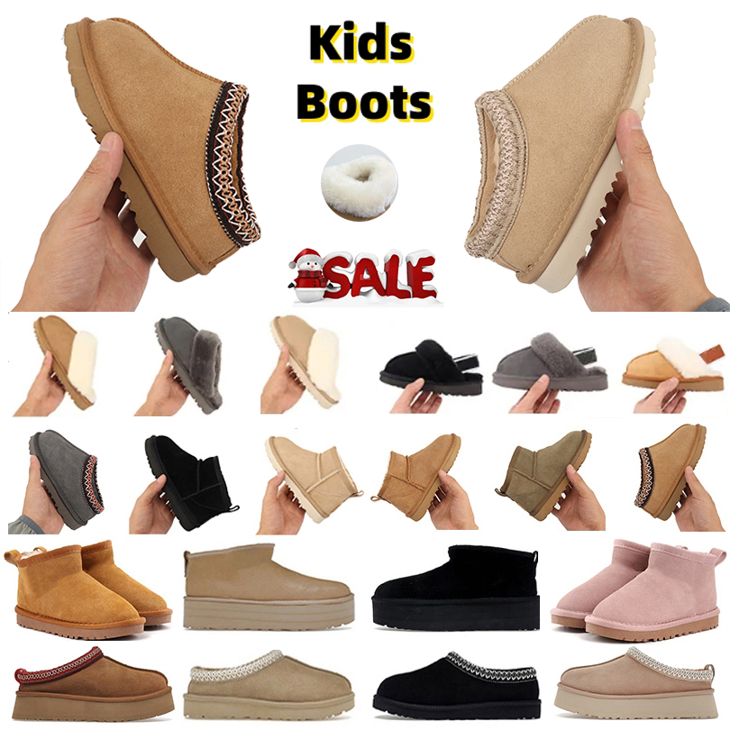 Tasman kids boots Tazz Slipper Designer Mini Classic Bow booties Platform Short boys Fur Sand Black children Toddlers baby girls Winter Suede Snow Boot shoe 21-35