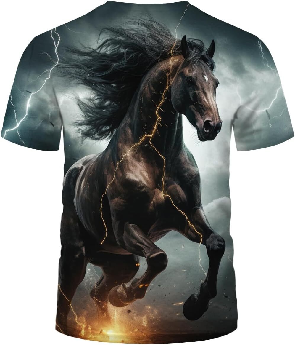 Mens T shirt Mens Animal Print T-Shirt Funny Horse Tops tee Fashion goes with everything cool Casual tops summer clothes Fashionable patterns and cool