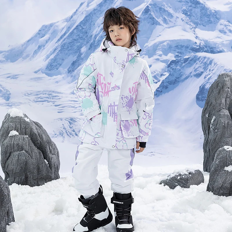 Childrens Snow Suit Wear Outdoor Waterproof Windproof Warm Costume Winter Snowboarding Ski Jacket Strap Pant Boys and Girls 241025