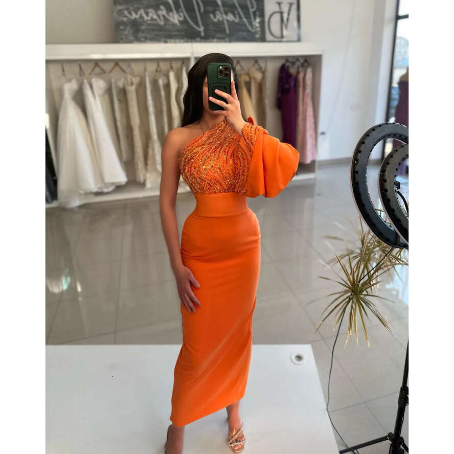 Prom Sexy Orange Dress Sequins Top One Shoulder Formal Evening Dresses Elegant Ogstuff Party Gowns For Special Ocns Ankle Length Robe De Soiree Es