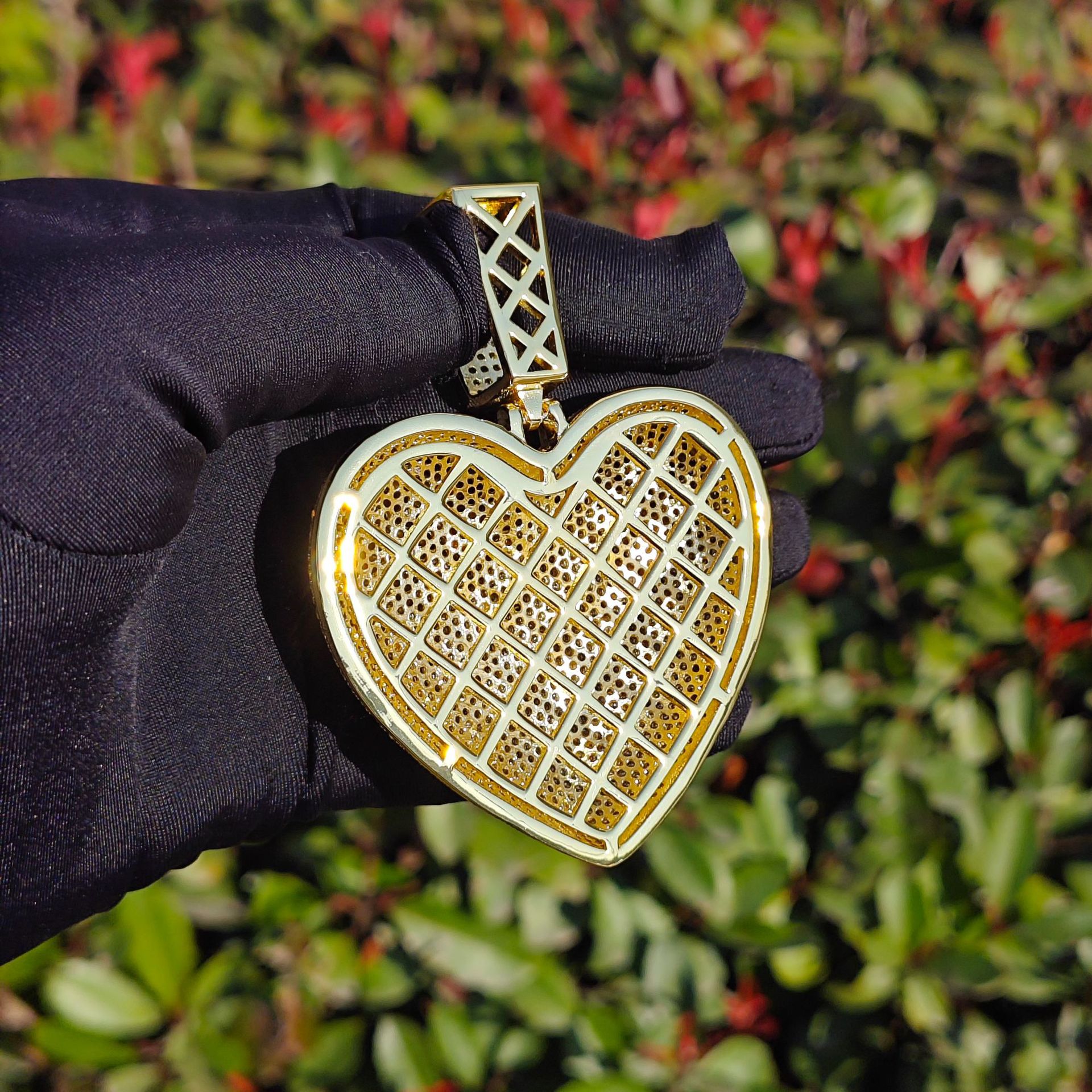 Hip Hop Large Heart Shape Pendant Necklace Full 5A Zircon Gold Plated Woman Man Jewelry