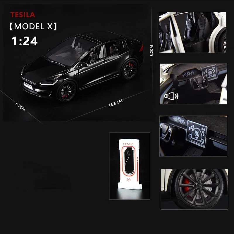 1 24 Tesla Model X Tesla Model 3 Alloy Die Casting Toy Car Model Sound and Light Childrens Toy Collectibles Birthday Gift M241025