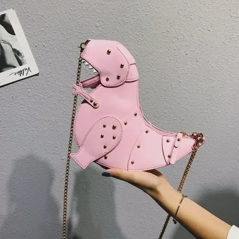 Trend Fashion 3D Dinosaur n Rivets Pu Leather Girls Chain Purse Shoulder Bag Tote Ladies Crossbody Mini Messenger Flap 241021
