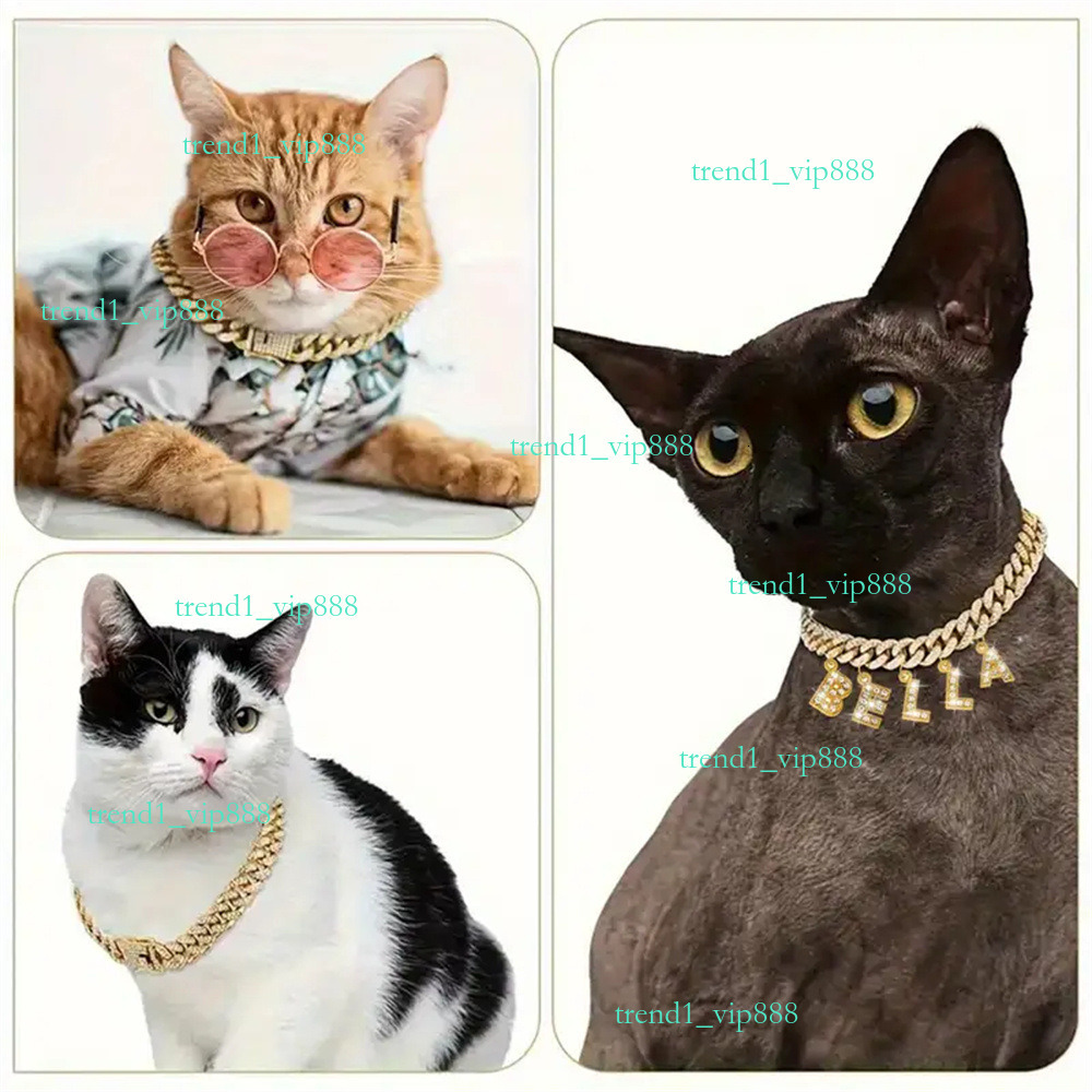 Dog Collars designer dog collar designer dog clothes dog harness Cat Chain Collar With Diamond Luxury Rap Hip Hop Cuban Pet Jewelry Supplies 774