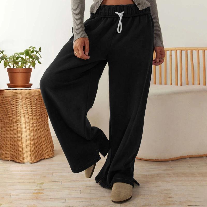 Women's Pants Wide Leg Sweatpants Women Fleece Drawstring Low Rise Cute Sweat Athletic Works Cotton Joggers Casual Comfy